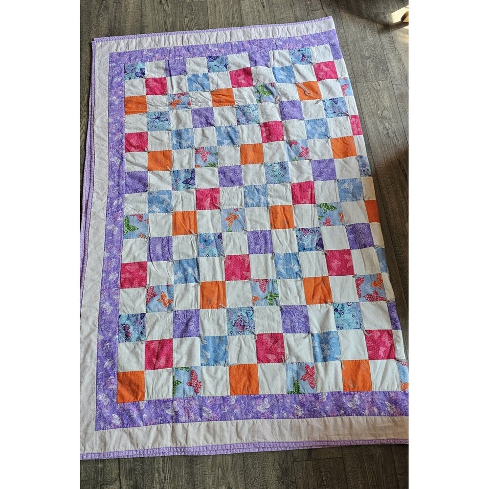 Handmade Twin Size Purple Butterfly Quilt